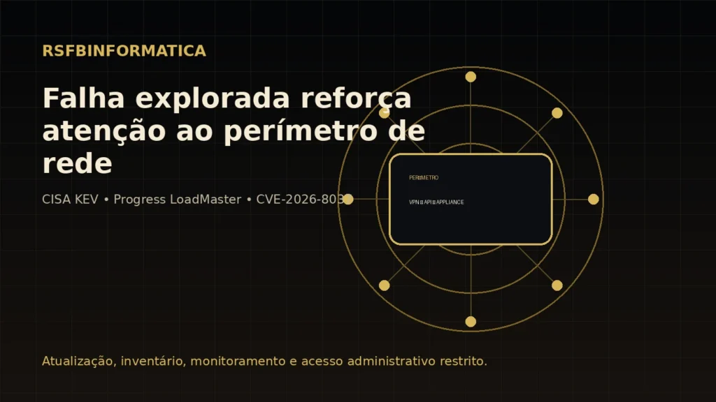 Arte abstrata RSFBINFORMATICA sobre segurança de perímetro, balanceadores, VPN e atualização de appliances